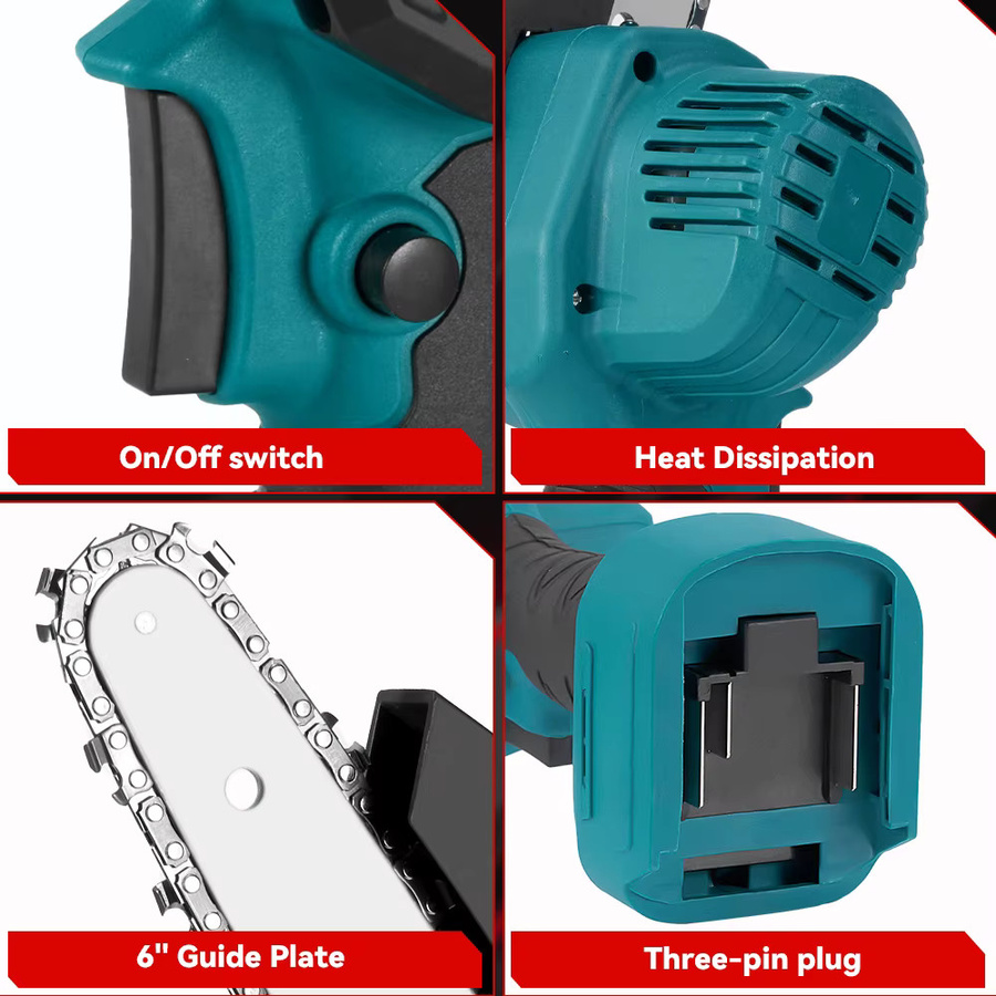 ONEVAN Bürstenlose elektrische 6 Zoll Kettensäge Akku-Handsäge für Makita 18 V Akku zum Schneiden von Holz und Gartenarbeit - Bild 3