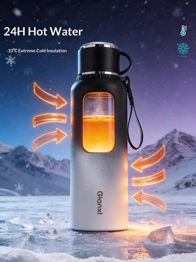 Gianxi Isolierbecher aus Edelstahl mit Teetrennung, Schwarz, 800 ml - Bild 2