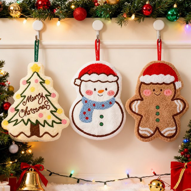 ZQNYCY Weihnachten Fleece Handtuch mit Cartoon Lebkuchenmann und Schneemann in Multicolour für Küche und Badezimmer - Bild 1