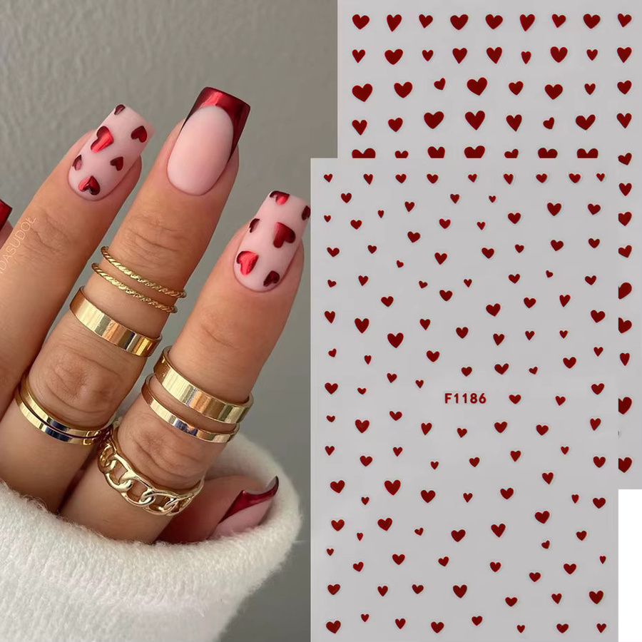 Mini-Nagelaufkleber-Set, 6-farbig, Herzform, Weinrot, Glänzend - Bild 1