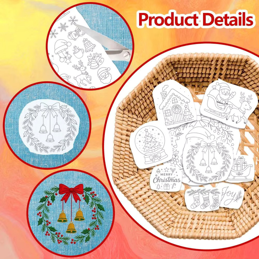Wasserlösliche Weihnachts-Stickstabilisatoren mit 4-Blatt-Design in Weiß zum Aufnähen und Stickerei-Set - Bild 2