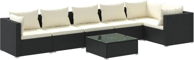 vidaXL 7-tlg. Garten-Lounge-Set aus Poly Rattan in Schwarz mit beigen Kissen und Couchtisch in U-Form - Bild 1