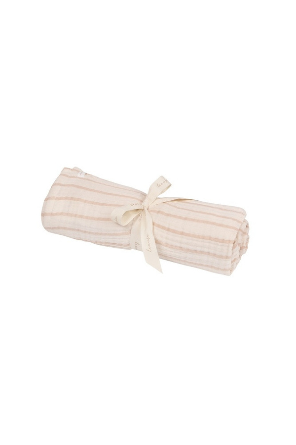Leevje Musselintuch Organic für Babys in Beige mit Streifen, B/B: 120 x 120 cm - Bild 1