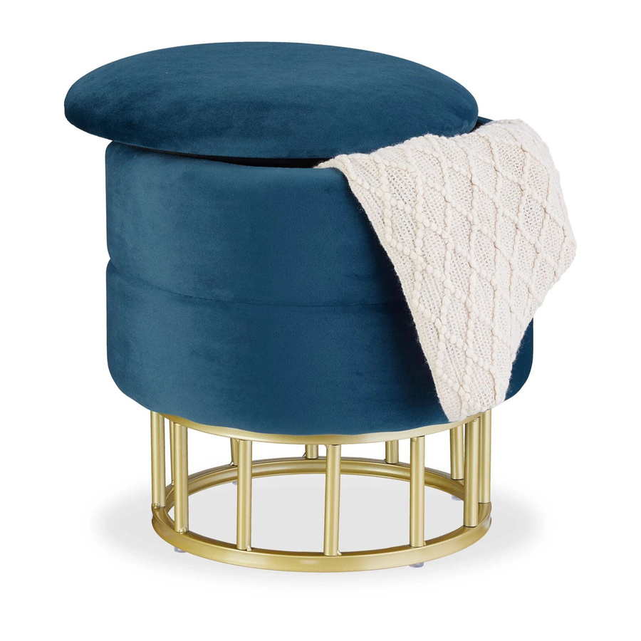 Relaxdays Samthocker Blau mit Stauraum B/T/H: 40 x 40 x 40 cm - Bild 2