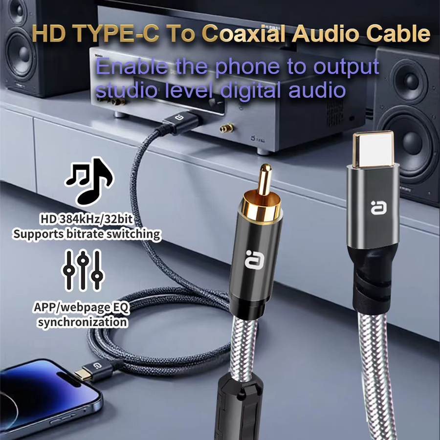 AYINO USB-C auf Digital RCA Audio Adapterkabel SPDIF für DAC Decoder und Verstärker, Schwarz - Bild 2