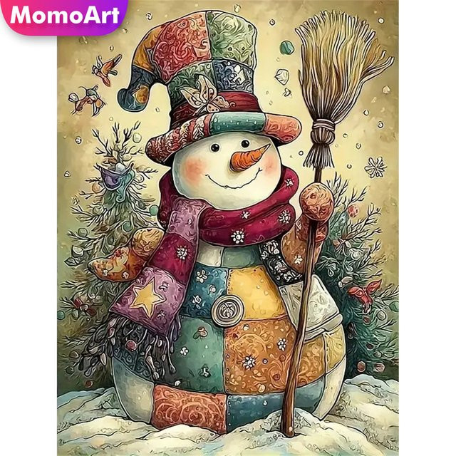 Momoart Diamantmosaik Schneemann Winter DIY Landschaft Stickerei in Mehrfarbig mit runden Diamanten zur Dekoration - Bild 1