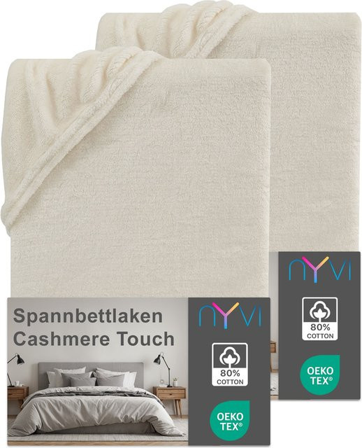 NYVI DreamScience Cashmere Touch Spannbettlaken aus Polyester Mikrofaser, 2er Pack, Farbe: natur/beige, B/T: 180 x 200 cm bis 200 x 200 cm, für Matratzenhöhe bis 22 cm - Bild 1