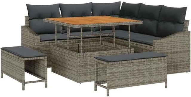 vidaXL Gartensofa-Set aus Polyrattan in Grau mit Kissen und integriertem Stauraum für Garten und Terrasse - Bild 1