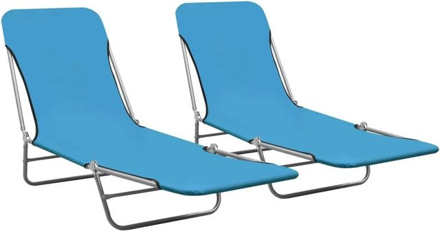 vidaXL Set aus 2 klappbaren Sonnenliegen aus pulverbeschichtetem Stahl und blauem 600D Oxford-Gewebe - Bild 1