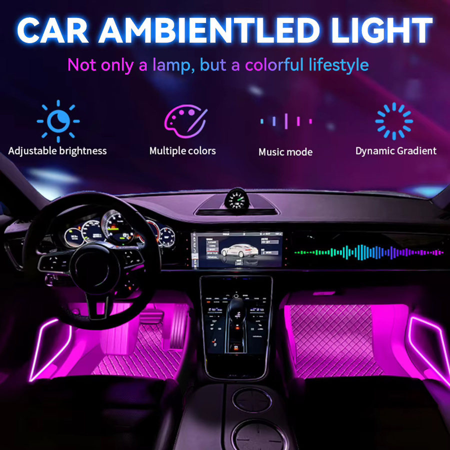 WUMFIRE Auto Ambiente Beleuchtung mit Musik-Synchronisation, RGB Neon Lampe in Schwarz mit USB-Anschluss, App-Steuerung und drahtloser Fernbedienung - Bild 2