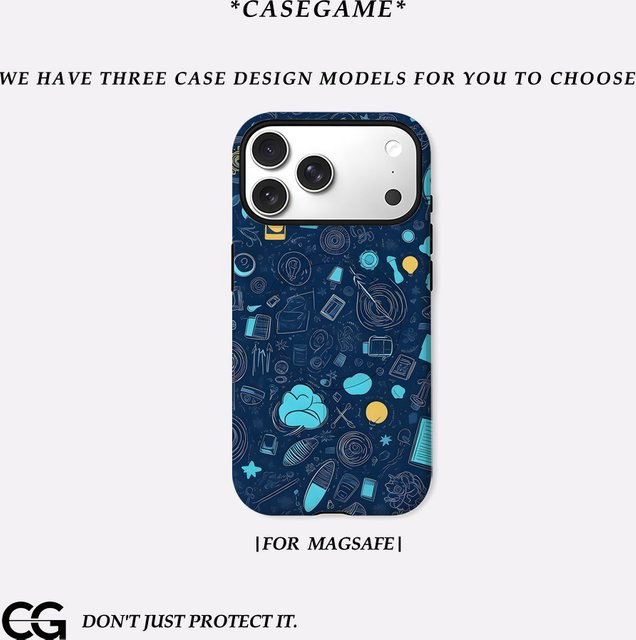 Casegame Matte Bumper MagSafe Hülle für iPhone 17 16 15 14 13 Pro Max Stoßfeste PC Schutzhülle Blue Sketch Doodle Art - Bild 1