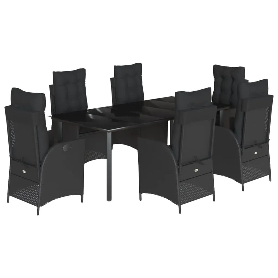 vidaXL 7-teilige Garten-Essgruppe aus Poly Rattan mit Kissen und Glastisch in Schwarz - Bild 2