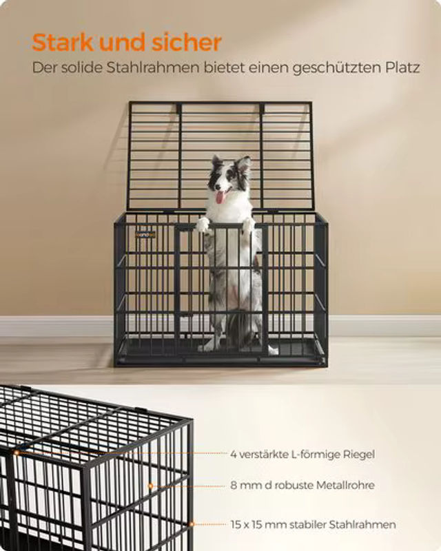 FEANDREA Hundekäfig Hundebox für mittelgroße und große Hunde, Schwarz, B: 107 cm, T: 70 cm, H: 75 cm - Bild 3
