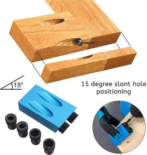 EQZ Winkeladapter Bohrbohrer Set für Holzverbindungen mit 15 Grad Winkel und 6/8/10 mm Bohrungen - Bild 1