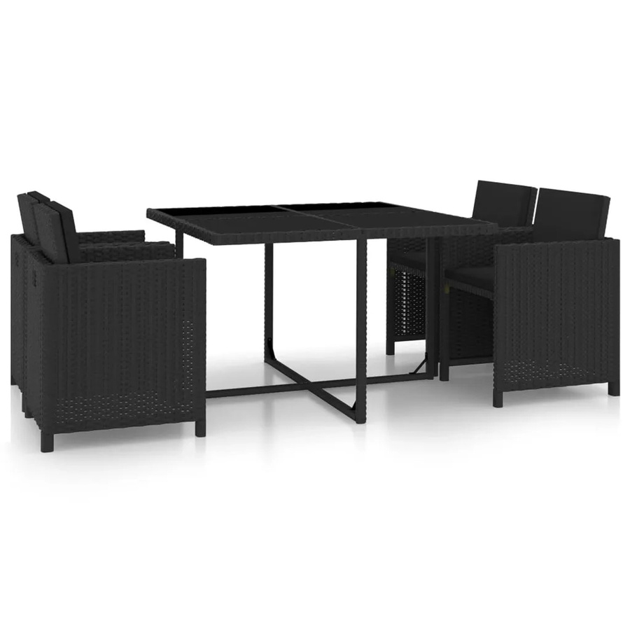 vidaXL 5-tlg Garten-Essgruppe aus Poly Rattan in Schwarz mit Glastisch und Auflagen - Bild 2
