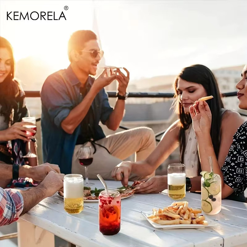 KEMORELA Glas Bierbecher Set mit Stroh und Reinigungswerkzeugen, transparent - Bild 3