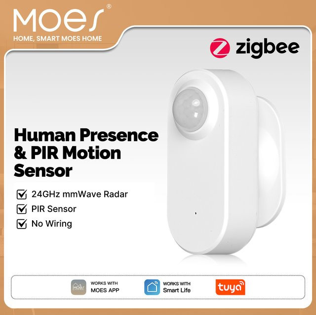 MOES ZigBee 24 GHz Radar-Anwesenheitssensor mit PIR Bewegungs- und bewegungsfreier Erkennung, Smart Home Sensor in Weiß, kompatibel mit Tuya Smart Life App - Bild 1