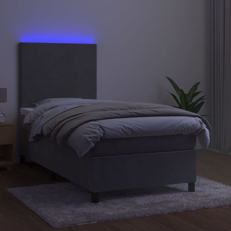 Vidaxl Boxspringbett mit Matratze und LED in Grau aus Samt, B/T: 100 x 200 cm - Bild 2