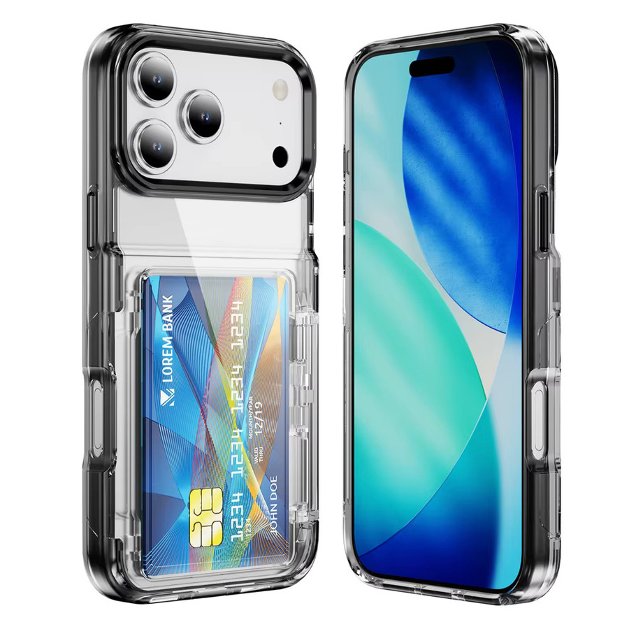 szHAIyu Stoßfeste Acryl-Handyhülle mit Kartenhalter und Ständer für iPhone 17 16 15 14 13 12 Pro Max, transparent - Bild 4