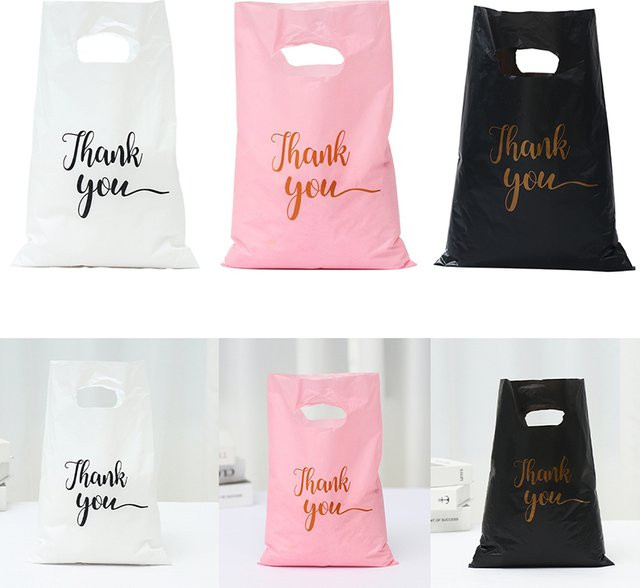 100 Stück Dankeschön-Geschenktüten aus Kunststoff in Schwarz für Süßigkeiten, Kekse und Gastgeschenke bei Hochzeiten oder Geburtstagen - Bild 1