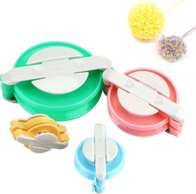 Pompom Maker Set in 4 Größen für DIY Wolle und Handarbeiten, Grau und Mehrfarbig, aus Kunststoff - Bild 1