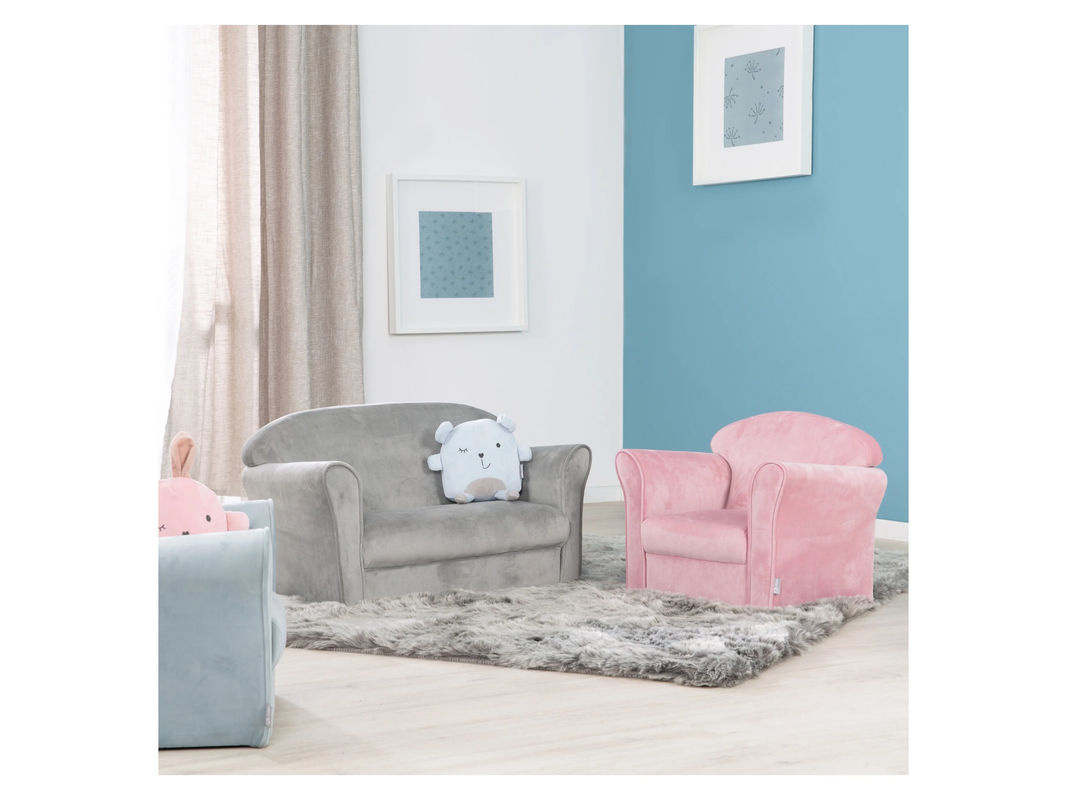 Roba Kindersofa 2-Sitzer aus Holz und Samtstoff in Grau, B/H/T: 78 x 39 x 43 cm - Bild 4