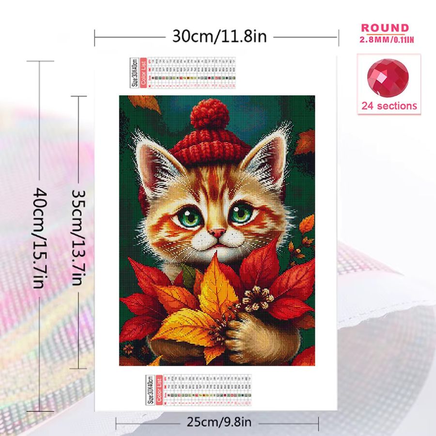 Momoart DIY Diamant Stickerei Set Katze Motiv mit Full Round Strass Steinen in Multicolor - Bild 2