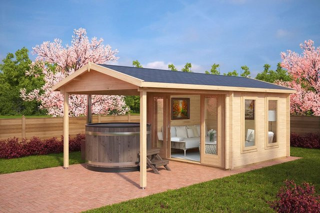 Gartenhaus Nora E mit Vordach aus Holz, 3 x 6 m - Bild 1