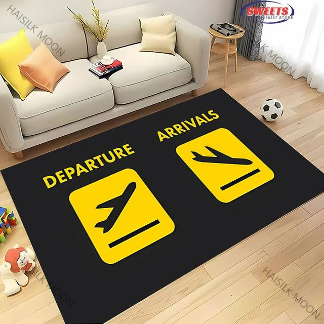 Miniso Flugzeug-Landebahn-Teppich mit Luftfahrt-Thema, waschbarer Spielteppich für Kinder in Schwarz, B/B: 60 x 40 cm - Bild 1