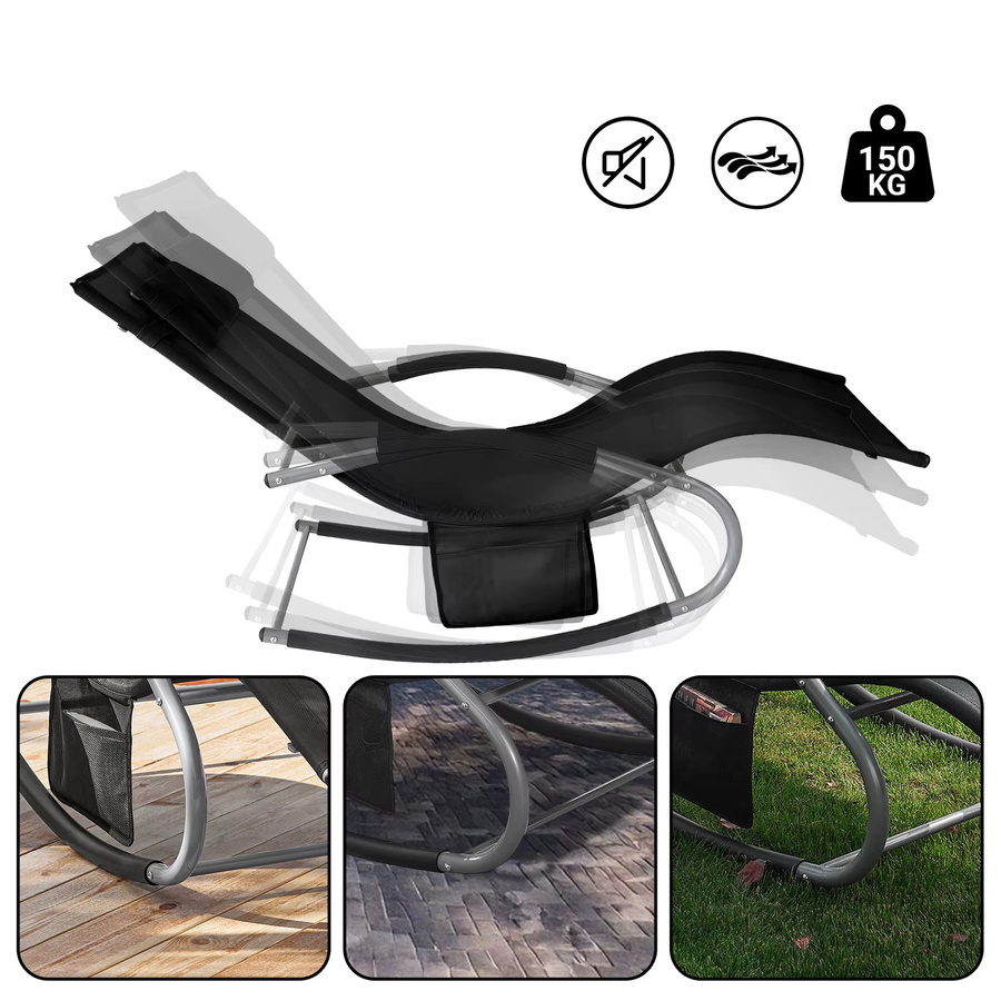 SoBuy Gartenschaukelliege OGS28 in Schwarz aus Metall mit atmungsaktivem Textilene-Gewebe und verstellbarer Kopfstütze - Bild 4