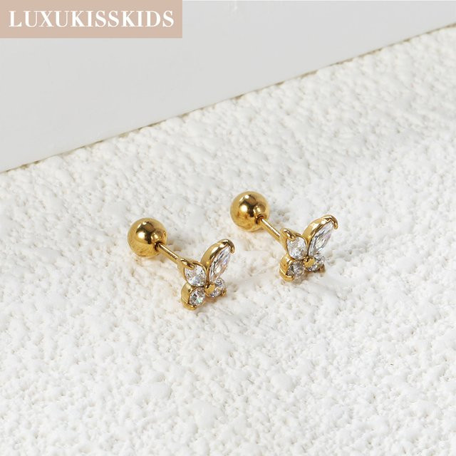 LUXUKISSKIDS Ohrstecker Schmetterling, Edelstahl vergoldet, Zirkonia, Kinder - Bild 1