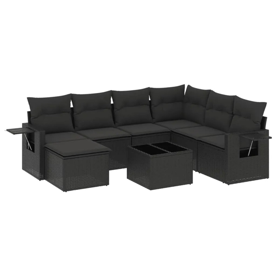 vidaXL 8-teilige Garten-Sofagarnitur aus Poly-Rattan mit Kissen in Schwarz - Bild 2