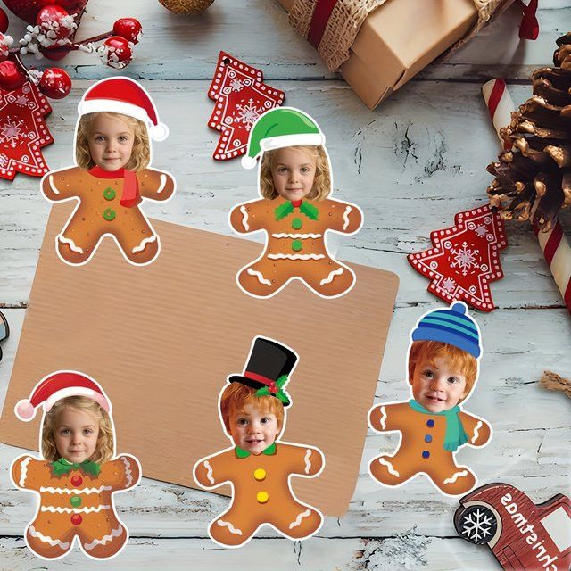 WEIGAO Weihnachtsaufkleber mit Gesichts-Lebkuchenmann-Design und Weihnachtsmütze für deine Weihnachtsdekoration - Bild 1