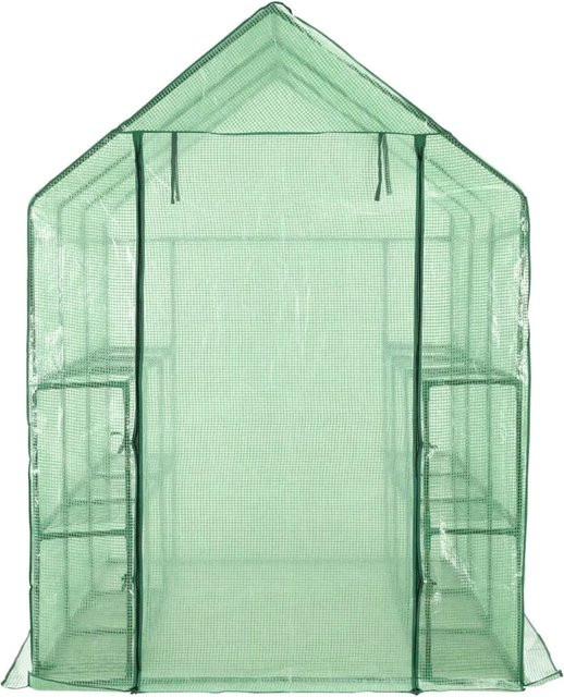 furnicato Begehbares Gewächshaus aus Stahl mit 12 Regalen in Grün, B/T/H: 143 x 214 x 196 cm - Bild 1