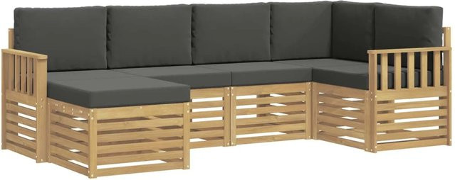 vidaXL Outdoor-Sofagarnitur 6-teilig in L-Form aus Akazienholz mit Polstern in Weiß und Anthrazit - Bild 1