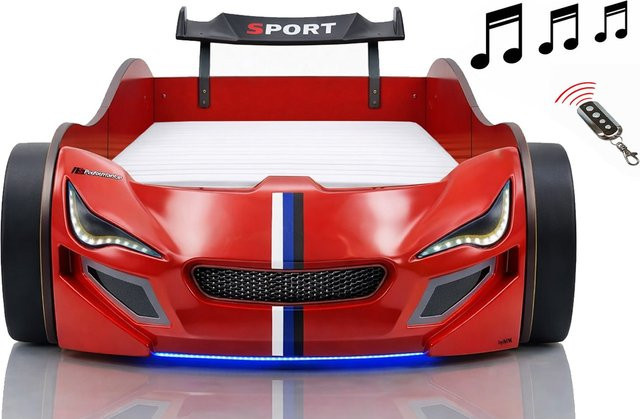 Aileenstore Autobett für Kinder mit LED-Unterbodenbeleuchtung, Sound und Fernbedienung, B/T/H: 200 x 90 x cm - Bild 1