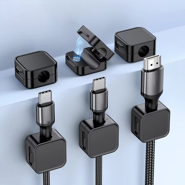 KAFNHCKA 6er Set Magnetische Kabel Clips in Schwarz, Einstellbare USB-C Kabel Organizer für Schreibtisch und Desktop - Bild 1