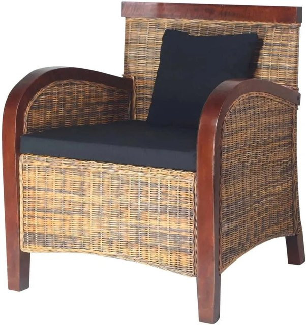 vidaXL Sessel aus handgewebtem Rattan und Mangobaumholz in Braun mit Armlehnen - Bild 1