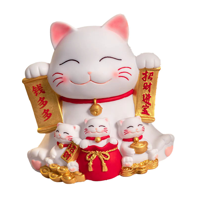 Maneki Neko Sparschwein aus Keramik von Kesoto in Rot und Weiß als orientalische Katzenfigur zur Tischdekoration - Bild 5