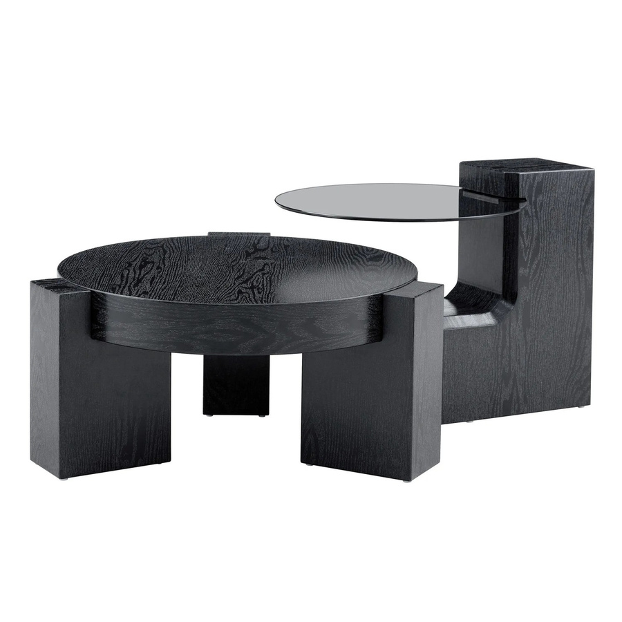 okwish Beistelltisch mit zwei Ebenen und Glasplatte in Schwarz mit Marmoroptik, B/T/H: 78 x 75 x 34 cm - Bild 2