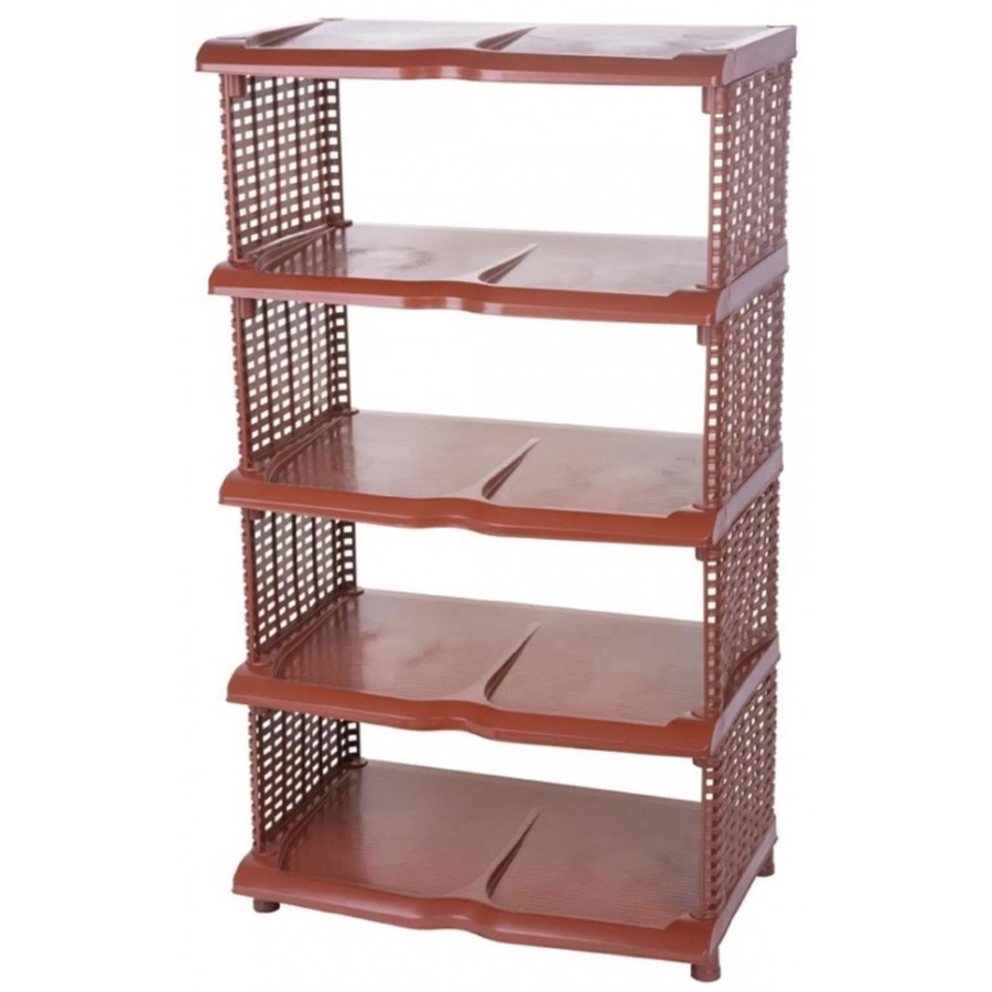 PROREGAL Kunststoffschuhregal Oxford mit 5 Ebenen in Rattan-Optik, Braun, H: 86 cm, B: 48 cm, T: 30,5 cm - Bild 2