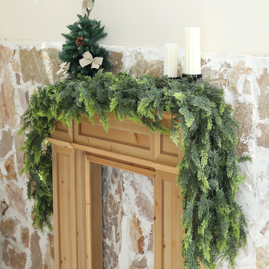 Sinsoledad Künstliche Weihnachtsgirlande aus grüner Zeder und Kiefer mit Blättern für deine Dekoration - Bild 4