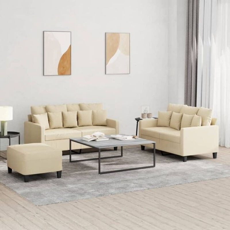 3-tlg. Sofagarnitur von vidaxl in Beige aus Stoff mit Metallgestell und Kissen im modernen Design - Bild 1