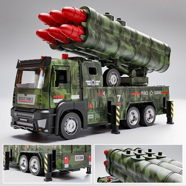DUFFDUN Missile Rocket Launcher Truck Drone Launch Car Model Toy, 1:32, mit Licht und Sound - Bild 1