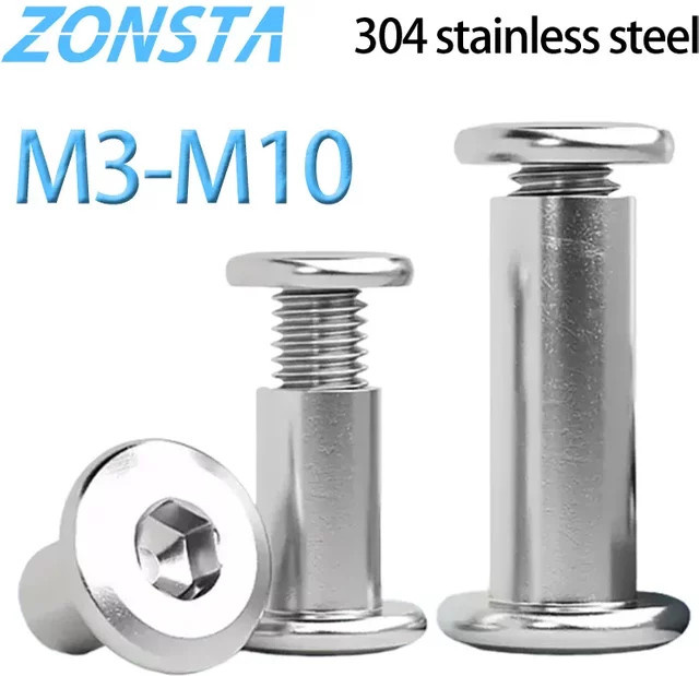 ZONSANTA Möbelniete Verbinder aus 304 Edelstahl in Silber, Flachsechskant Innensechskant Kappenmutter für M3 M4 M5 M6 M8 M10 - Bild 1