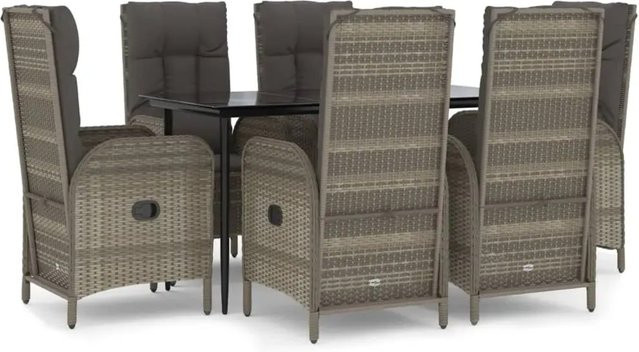 vidaXL 7-teilige Garten-Essgruppe aus Poly Rattan in Schwarz und Grau mit Tisch aus gehärtetem Glas - Bild 1