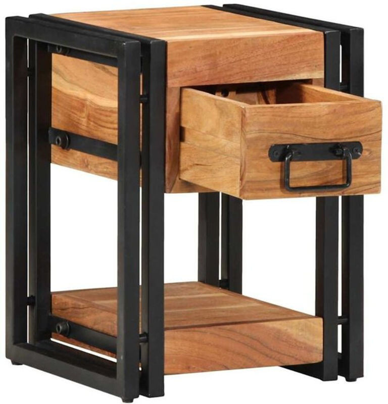 vidaXL Nachttisch aus Akazie Massivholz und Metall in Braun, Modernes Design, B/T/H: 30 x 30 x 40 cm - Bild 1