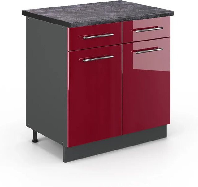 Vicco Küchenunterschrank Fame-Line in Bordeaux Hochglanz und Anthrazit mit Soft-Close-Türen, B/T/H: 80 x 60 x 82 cm - Bild 1