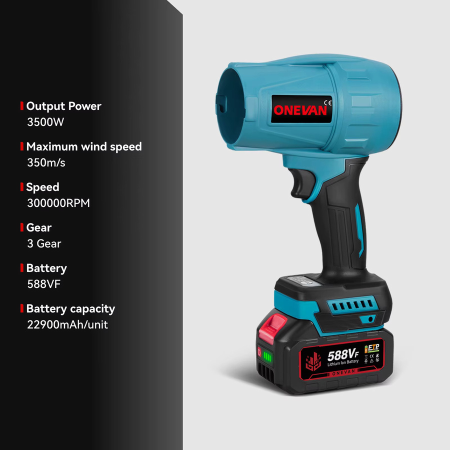 ONEVAN Akkubetriebenes Turbo Gebläse mit 300000 RPM für Makita 18V Akku, Blau - Bild 3
