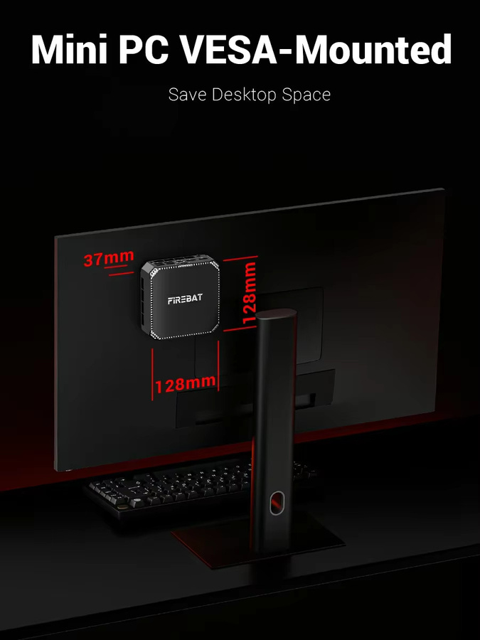 FIREBAT MINI PC A6 Gaming-Computer mit AMD Ryzen 7 7735HS, 16GB DDR5 RAM, 512GB SSD, WiFi6, Bluetooth 5.2 und Windows 11, Schwarz - Bild 2